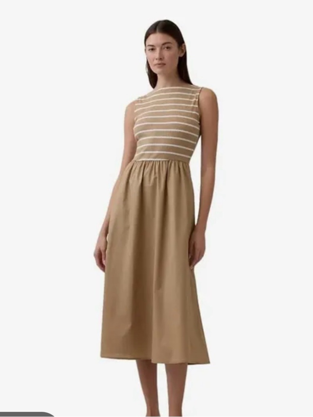 Gap Womens M Boatneck Midi Striped Dress W Pockets Mojave Brown Fall Capsule
